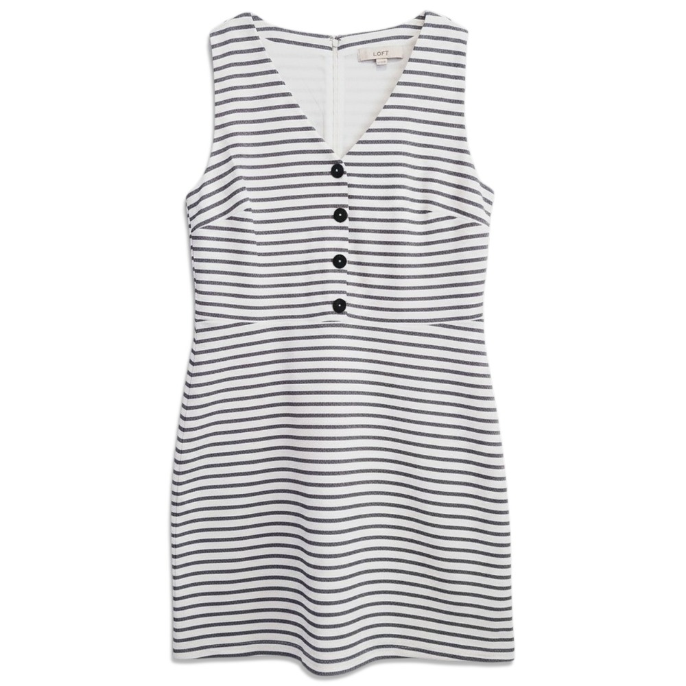 LOFT Dress Womens 12 White Black Striped Sleeveless Fit & Flare Office NWOT